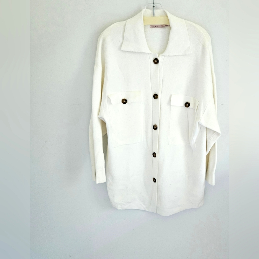 Esqualo White Knit Long Jacket